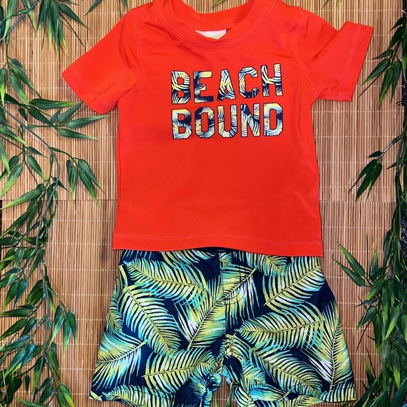 NWT 2 piece set/ Crazy 8 boys swimwear 6 - 12 months orange/blue/green - Picture 1 of 6